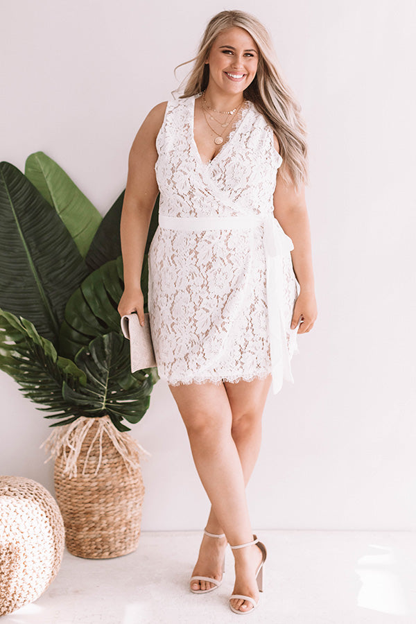Front Row Exclusive Lace Wrap Dress in White Curves-Beginning Fashion