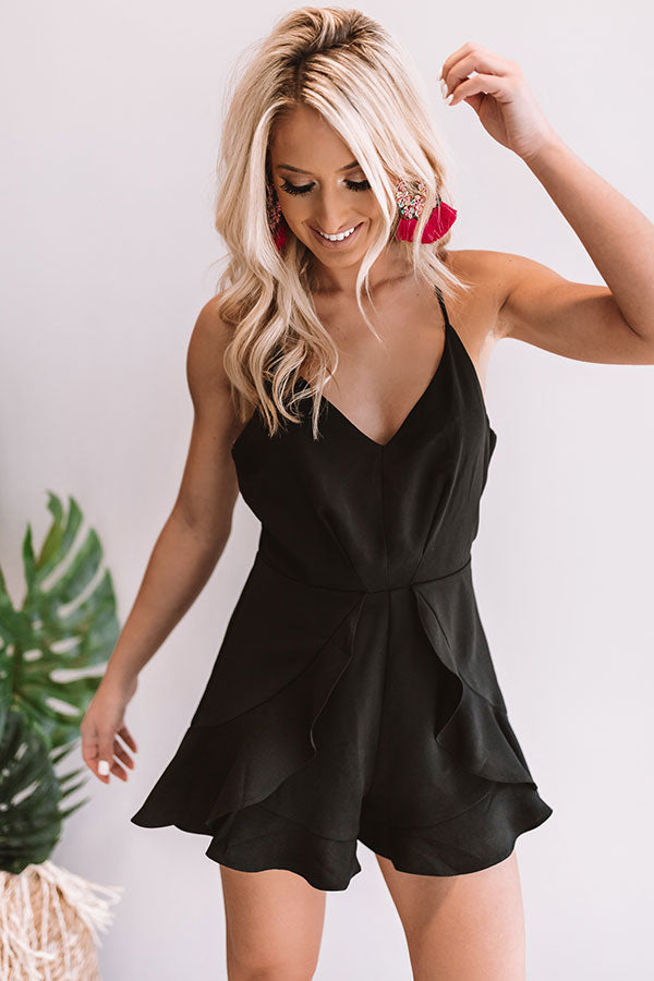 Cabana Crush Ruffle Romper In Black-Beginning Fashion