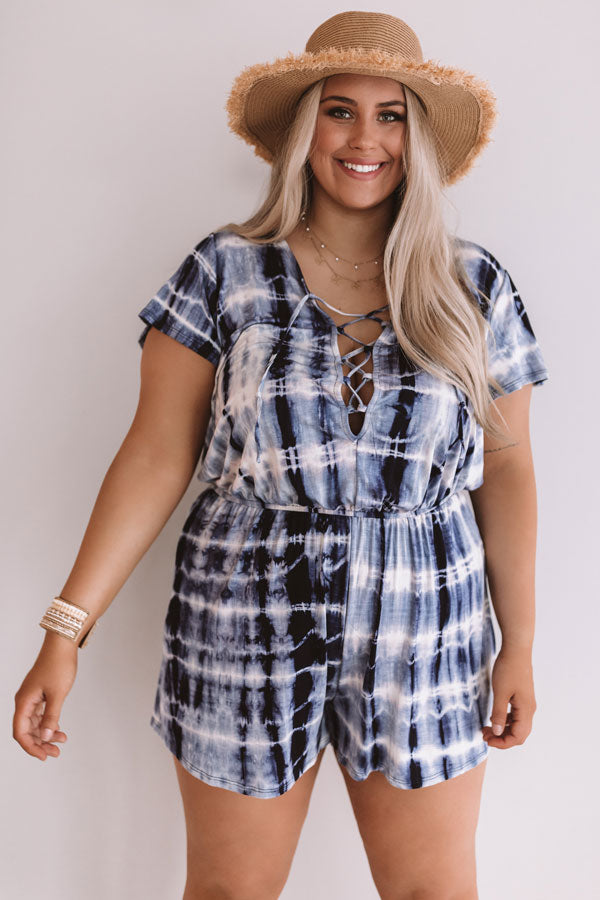 Beach Comber Tie Dye Romper In Blue  Curves-Beginning Fashion