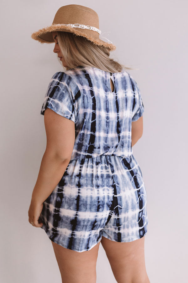 Beach Comber Tie Dye Romper In Blue  Curves-Beginning Fashion