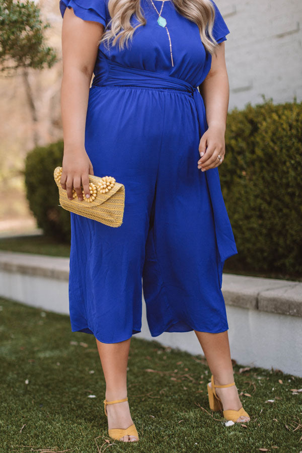 Bright On Point Jumpsuit In Royal Blue Curves-Beginning Fashion