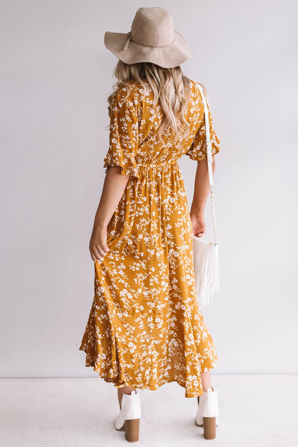 Fields In Florence Floral Midi in Mustard-Beginning Fashion