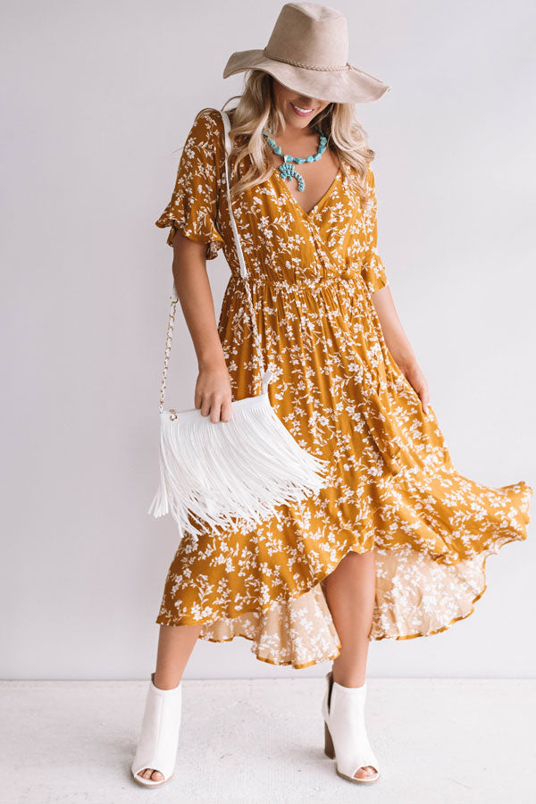Fields In Florence Floral Midi in Mustard-Beginning Fashion