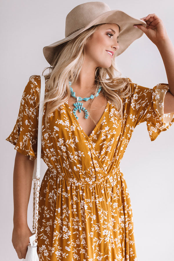 Fields In Florence Floral Midi in Mustard-Beginning Fashion
