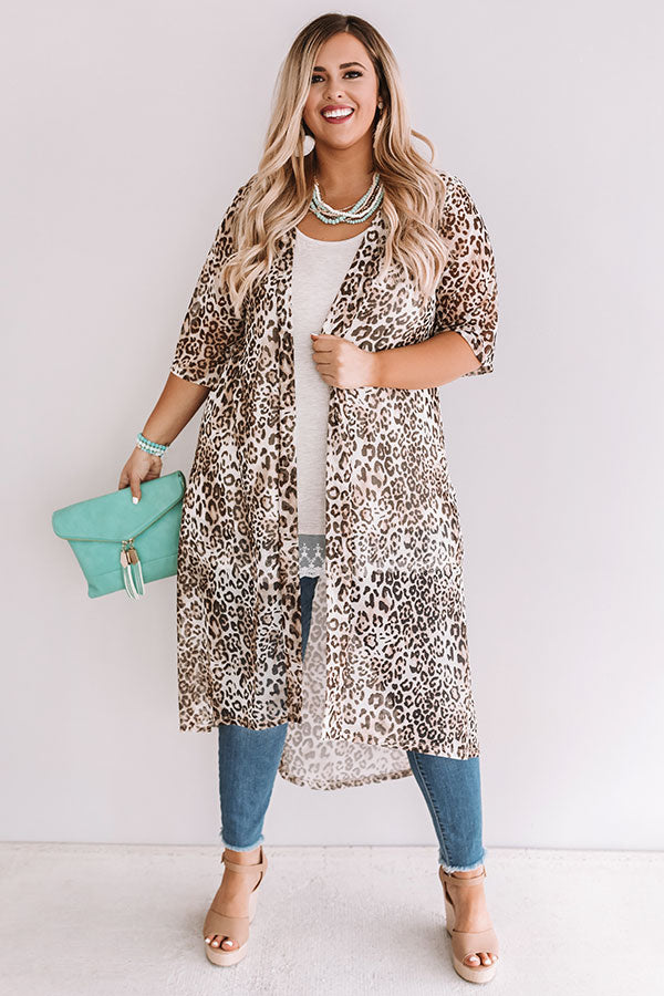 Dare To Dream Leopard Duster In Brown Curves-Beginning Fashion