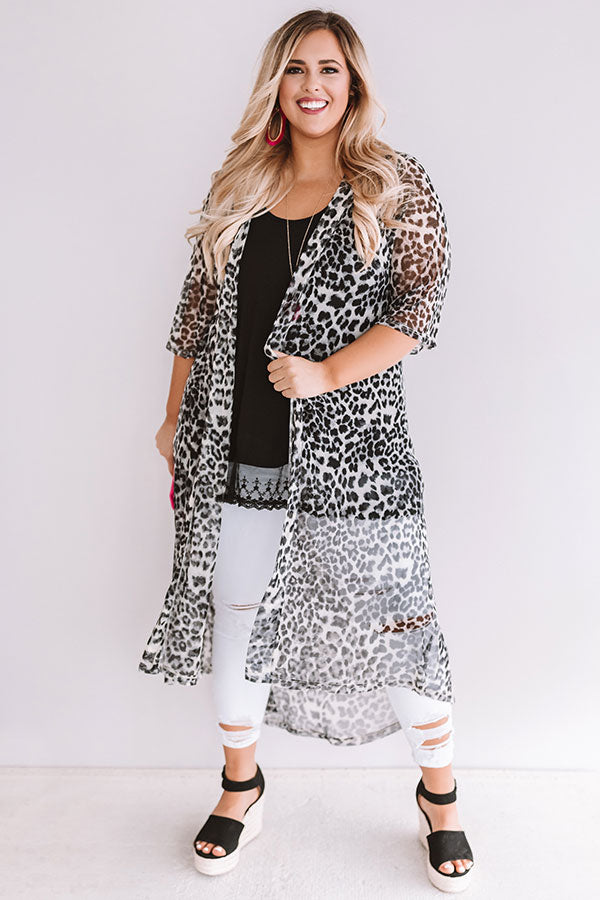 Dare To Dream Leopard Duster In Dark Grey  Curves-Beginning Fashion