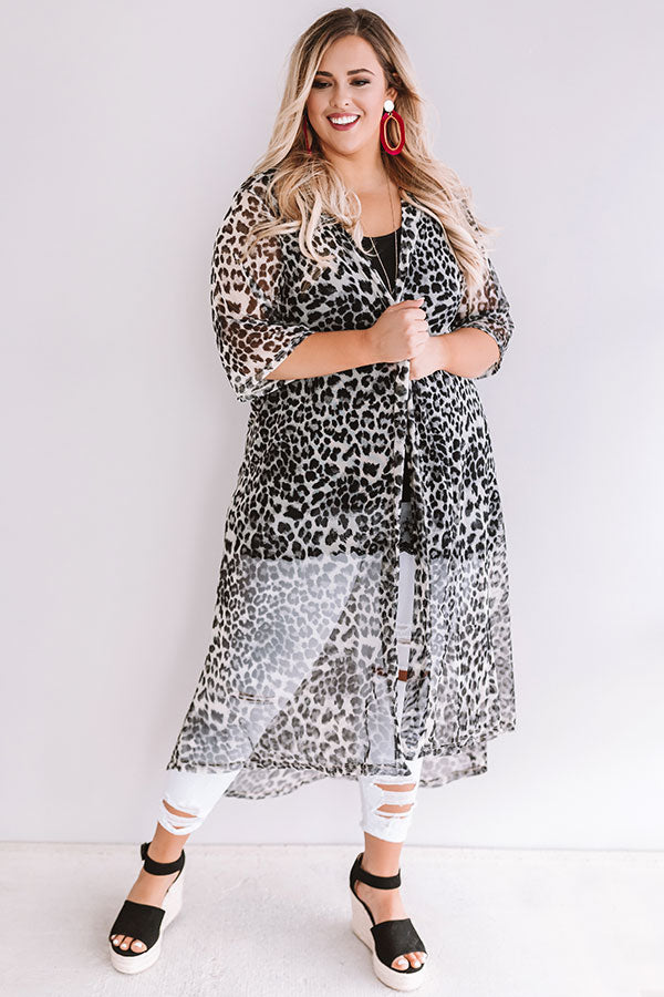 Dare To Dream Leopard Duster In Dark Grey  Curves-Beginning Fashion