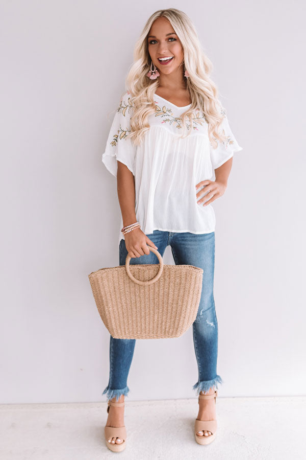 Boardwalk Bombshell Embroidered Babydoll Top In White-Beginning Fashion