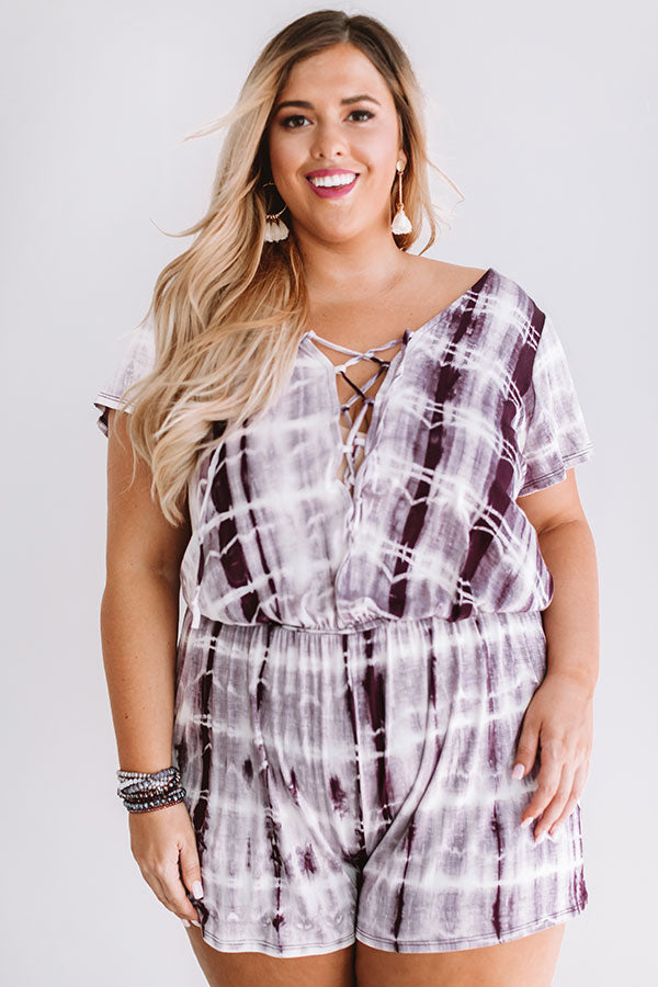 Beach Comber Tie Dye Romper In Windsor Wine  Curves-Beginning Fashion