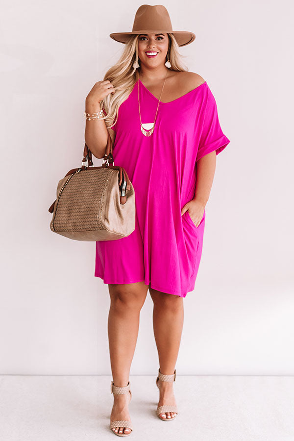 Back To Basics T-Shirt Dress In Hot Pink Curves-Beginning Fashion