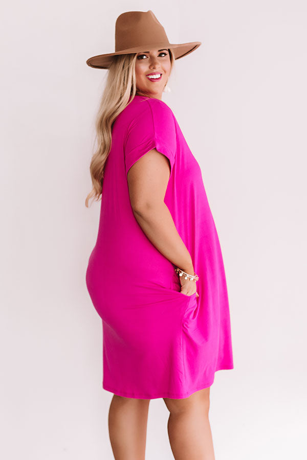 Back To Basics T-Shirt Dress In Hot Pink Curves-Beginning Fashion