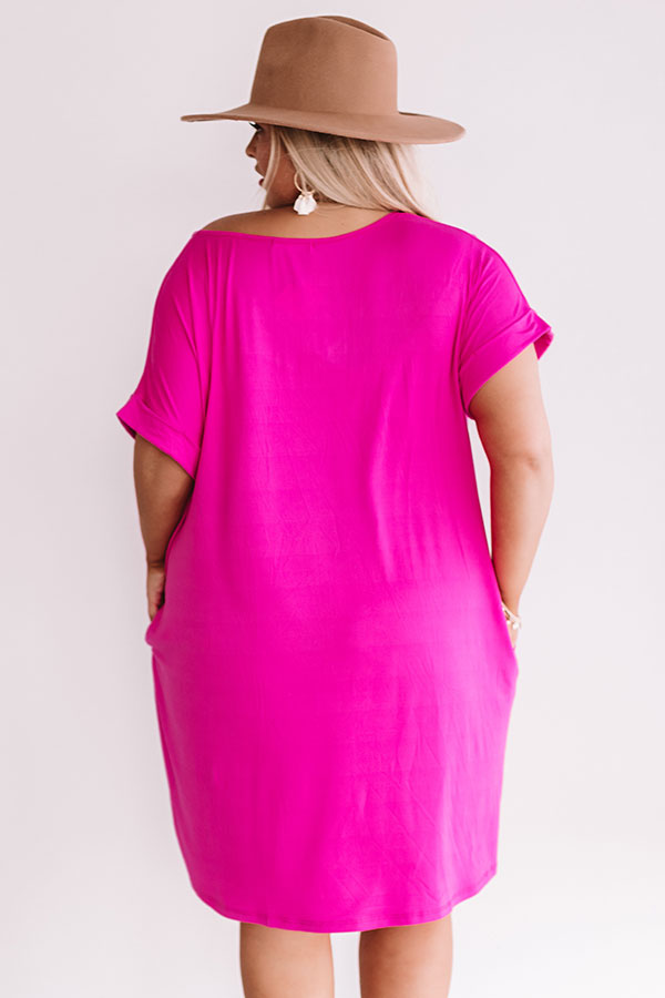 Back To Basics T-Shirt Dress In Hot Pink Curves-Beginning Fashion