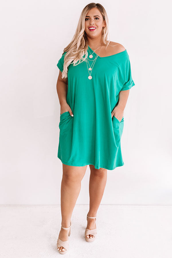 Back To Basics T-Shirt Dress In Emerald  Curves-Beginning Fashion