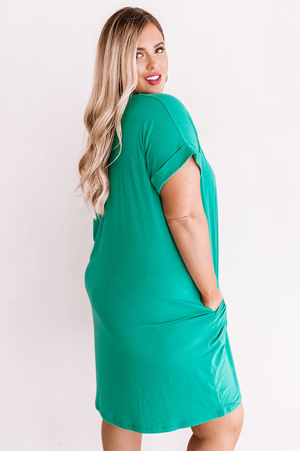 Back To Basics T-Shirt Dress In Emerald  Curves-Beginning Fashion