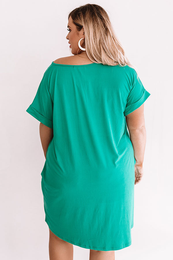Back To Basics T-Shirt Dress In Emerald  Curves-Beginning Fashion