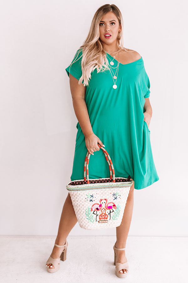 Back To Basics T-Shirt Dress In Emerald  Curves-Beginning Fashion