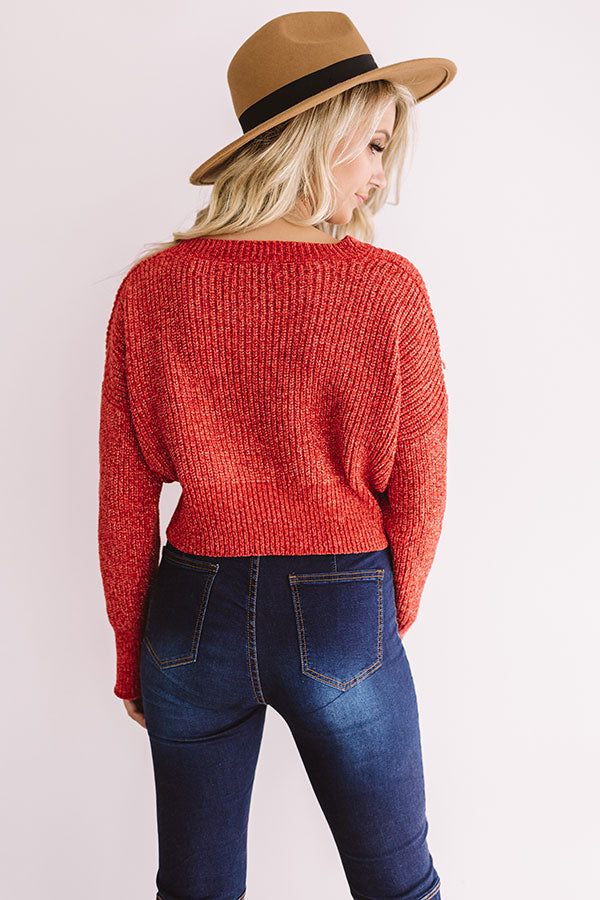 Camping By The Coast Chenille Crop Sweater in Red-Beginning Fashion