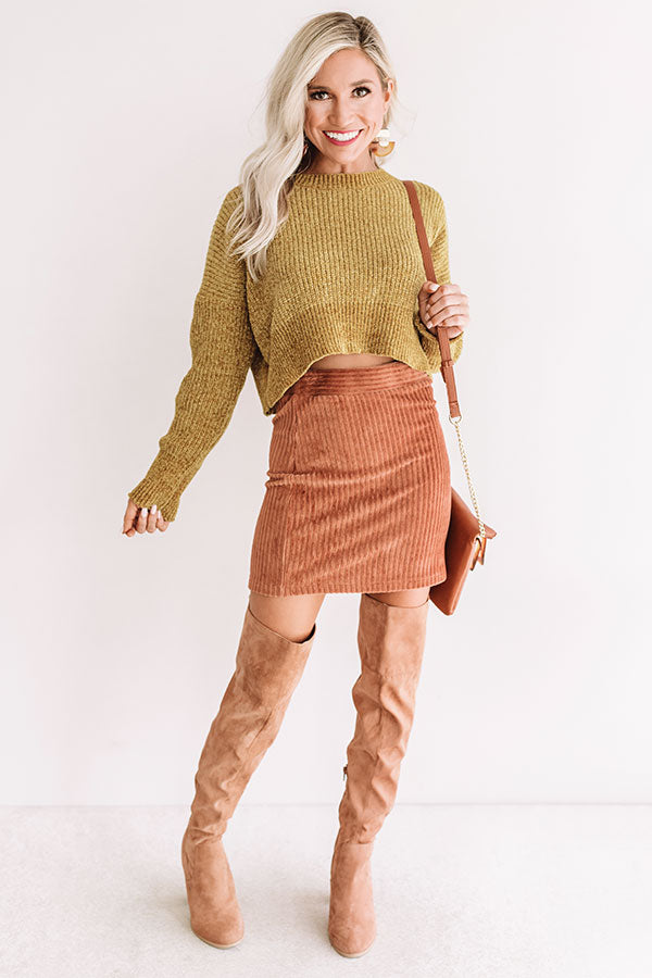 Camping By The Coast Chenille Crop Sweater in Mustard-Beginning Fashion