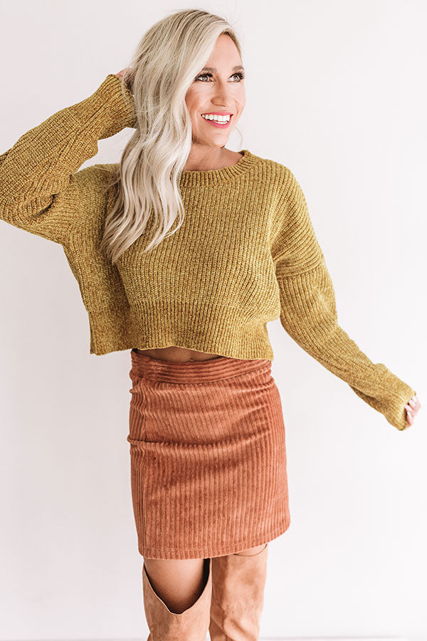 Camping By The Coast Chenille Crop Sweater in Mustard-Beginning Fashion