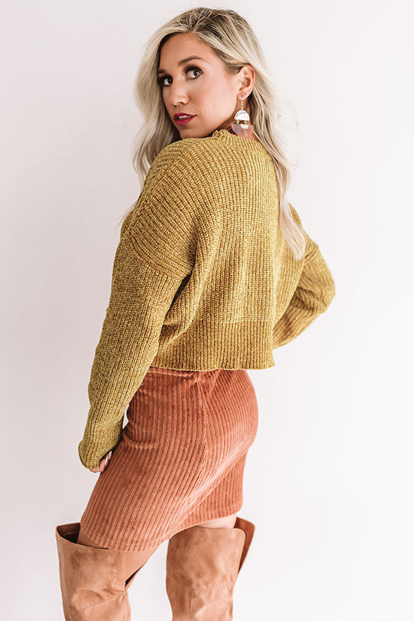 Camping By The Coast Chenille Crop Sweater in Mustard-Beginning Fashion