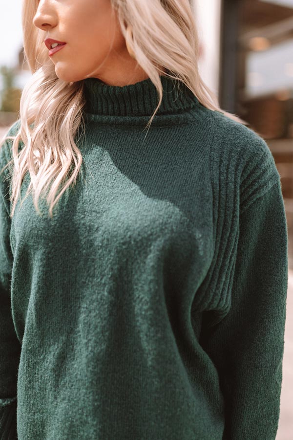 Around The Bonfire Shift Sweater In Hunter Green-Beginning Fashion