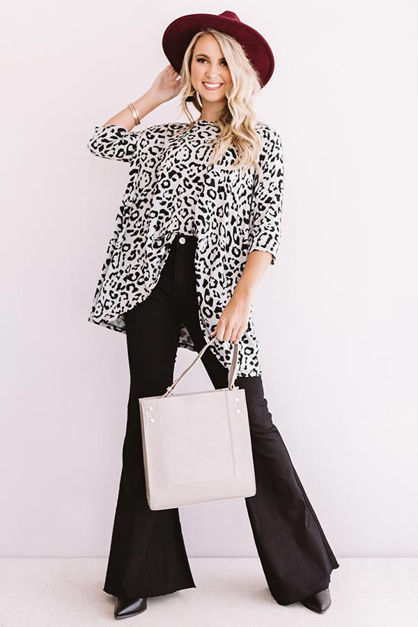 Bonding Over Bellinis Leopard Shift Top In Grey-Beginning Fashion