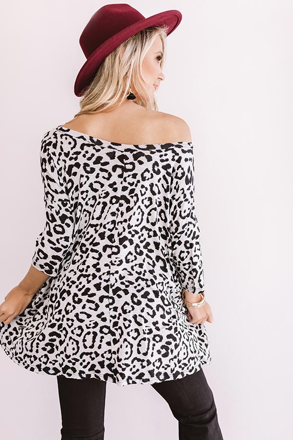 Bonding Over Bellinis Leopard Shift Top In Grey-Beginning Fashion