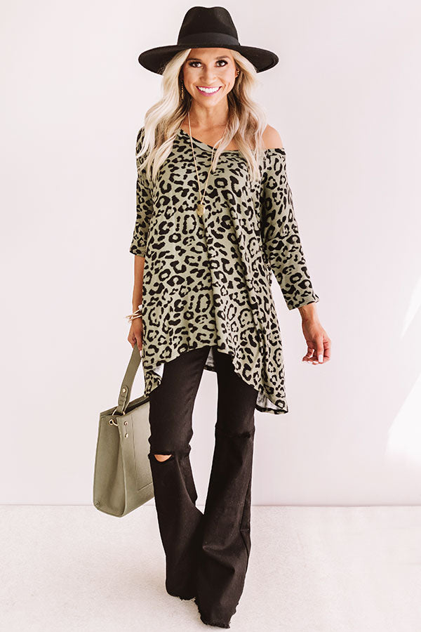 Bonding Over Bellinis Leopard Shift Top In Sage-Beginning Fashion