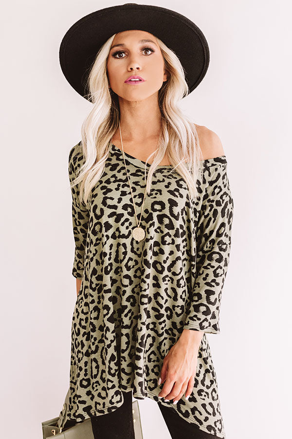 Bonding Over Bellinis Leopard Shift Top In Sage-Beginning Fashion