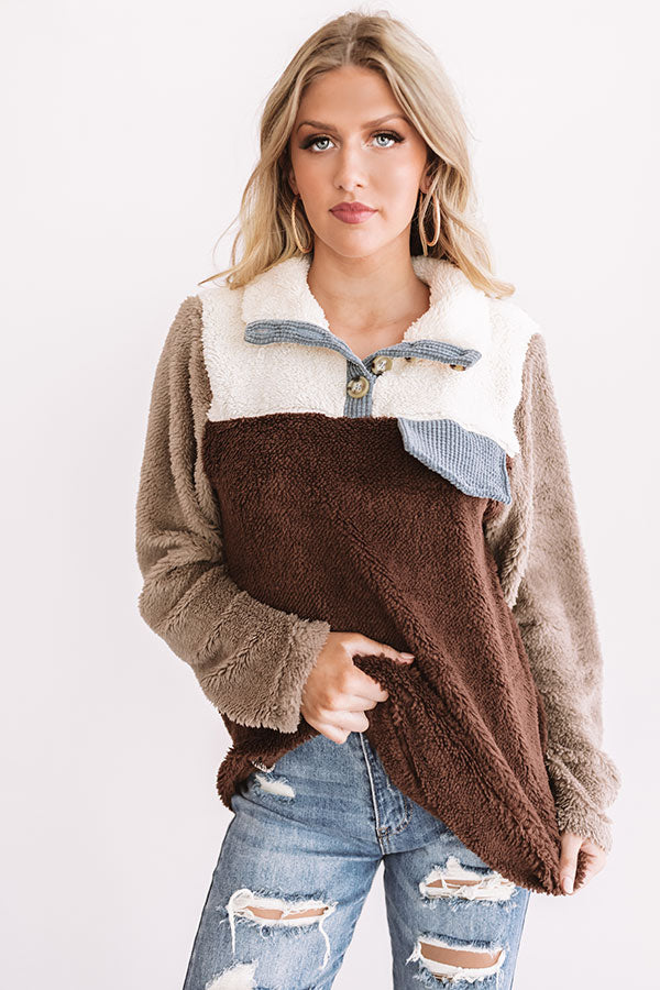 Bundled For The Bonfire Sherpa Pullover In Brown-Beginning Fashion