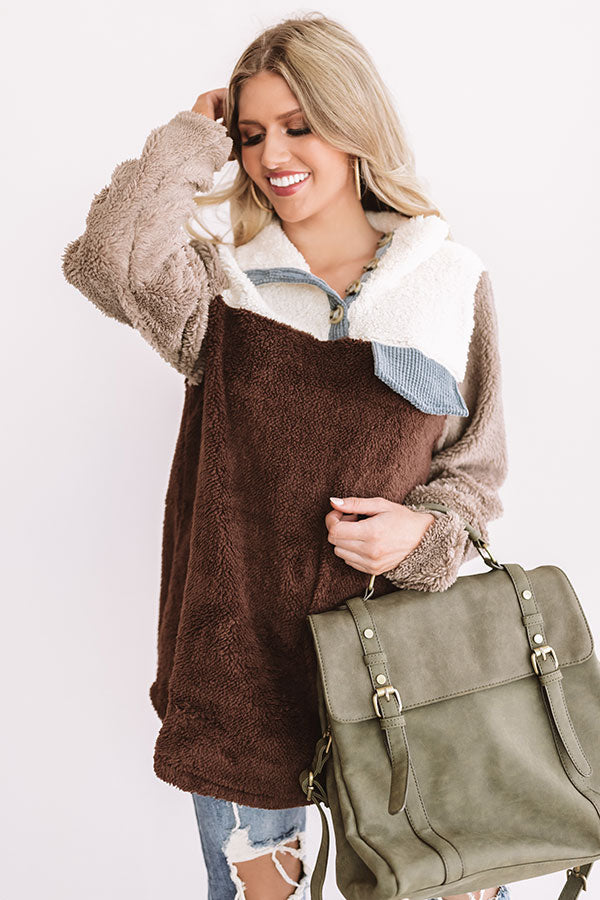Bundled For The Bonfire Sherpa Pullover In Brown-Beginning Fashion