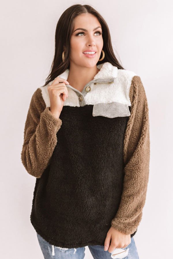 Bundled For The Bonfire Sherpa Pullover In Black-Beginning Fashion