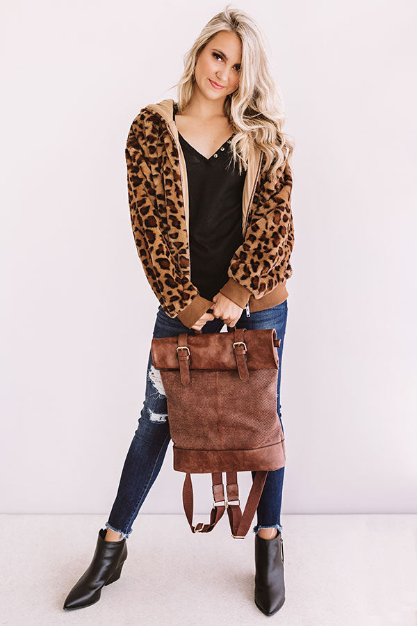 Covered In Cozy Plush Leopard Jacket In Brown-Beginning Fashion