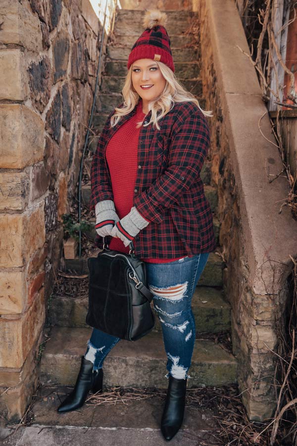 Bonfire Babe Flannel In Red Curves-Beginning Fashion