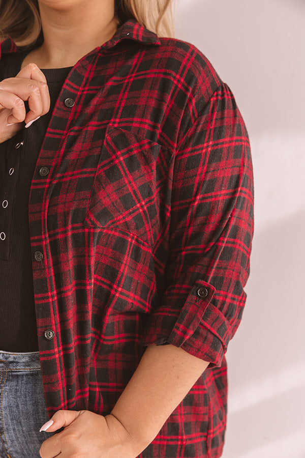 Bonfire Babe Flannel In Red Curves-Beginning Fashion