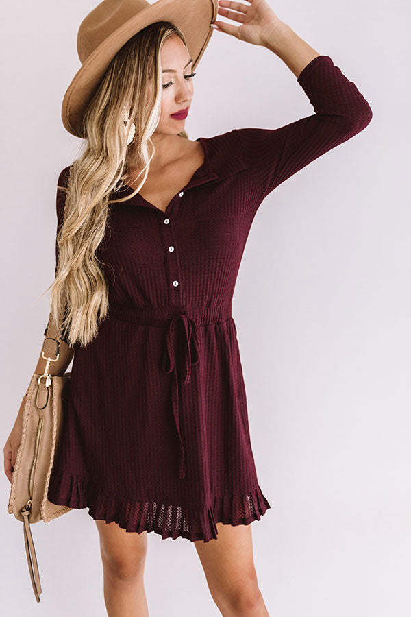 Autumn's Kiss Waffle Knit Dress in Windsor Wine-Beginning Fashion