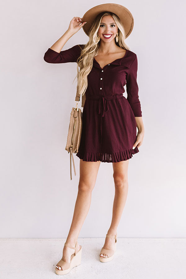 Autumn's Kiss Waffle Knit Dress in Windsor Wine-Beginning Fashion