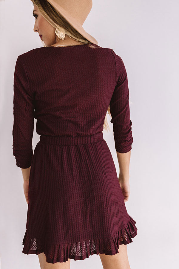 Autumn's Kiss Waffle Knit Dress in Windsor Wine-Beginning Fashion