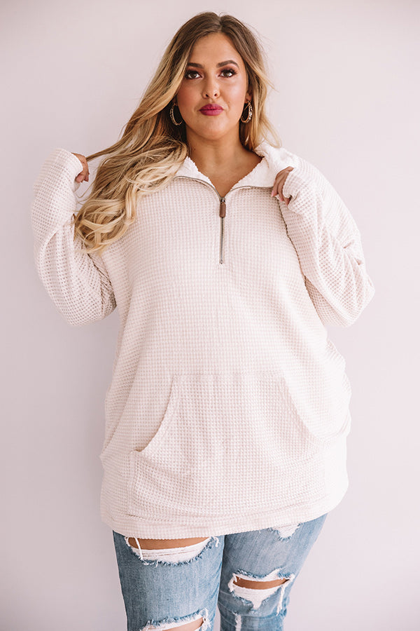 Bonfire Snuggles Waffle Knit Sherpa Pullover Curves-Beginning Fashion
