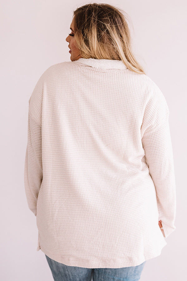 Bonfire Snuggles Waffle Knit Sherpa Pullover Curves-Beginning Fashion