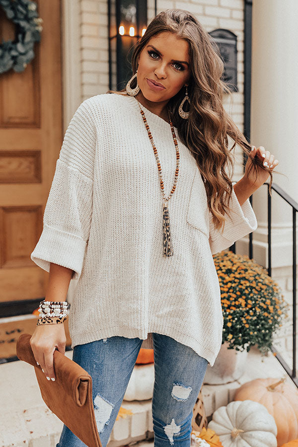 Fall Friendly Chenille Shift Sweater in Ivory-Beginning Fashion