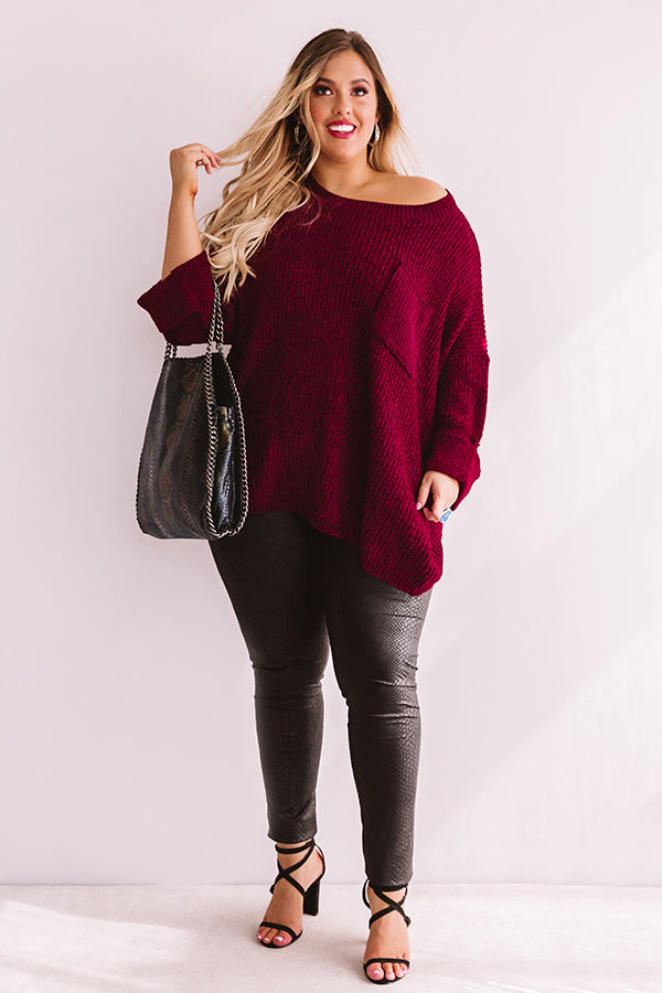 Fall Friendly Chenille Shift Sweater in Merlot Curves-Beginning Fashion