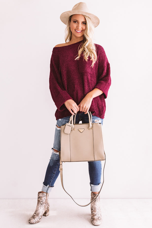 Fall Friendly Chenille Shift Sweater in Merlot-Beginning Fashion