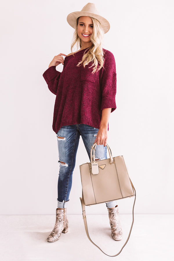 Fall Friendly Chenille Shift Sweater in Merlot-Beginning Fashion