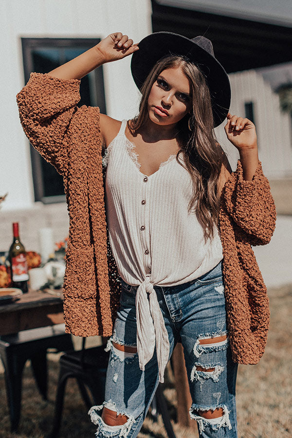 Get It Going Front Tie Tank In Birch-Beginning Fashion