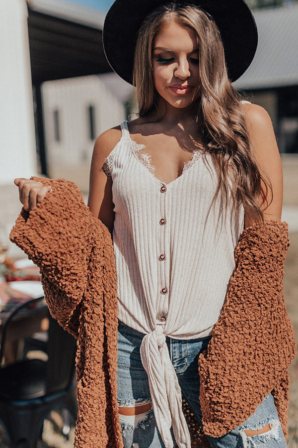 Get It Going Front Tie Tank In Birch-Beginning Fashion