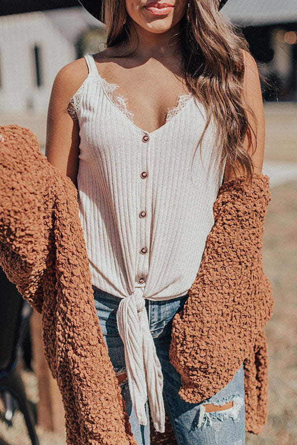 Get It Going Front Tie Tank In Birch-Beginning Fashion