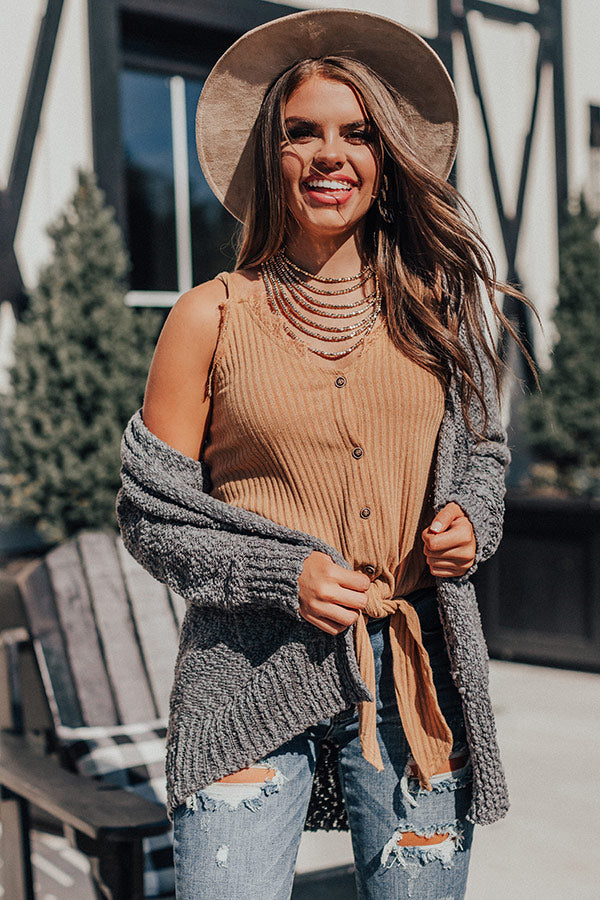 Get It Going Front Tie Tank In Camel-Beginning Fashion