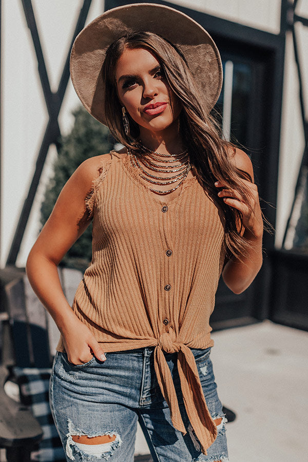 Get It Going Front Tie Tank In Camel-Beginning Fashion