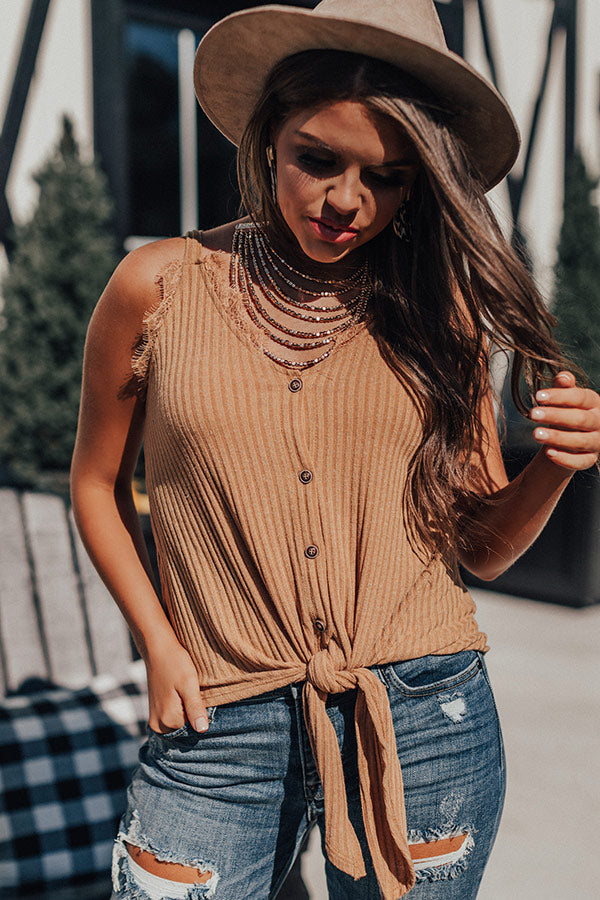 Get It Going Front Tie Tank In Camel-Beginning Fashion